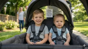 Diagram showing the importance of following manufacturer weight limits for multi-child wagon strollers.