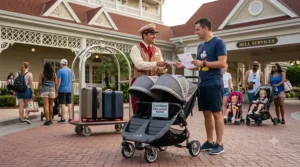 A premium multi-terrain rental stroller delivered directly to a Disney World resort hotel.