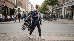An easy-carry lightweight twin travel stroller for toddlers featuring a convenient shoulder strap.